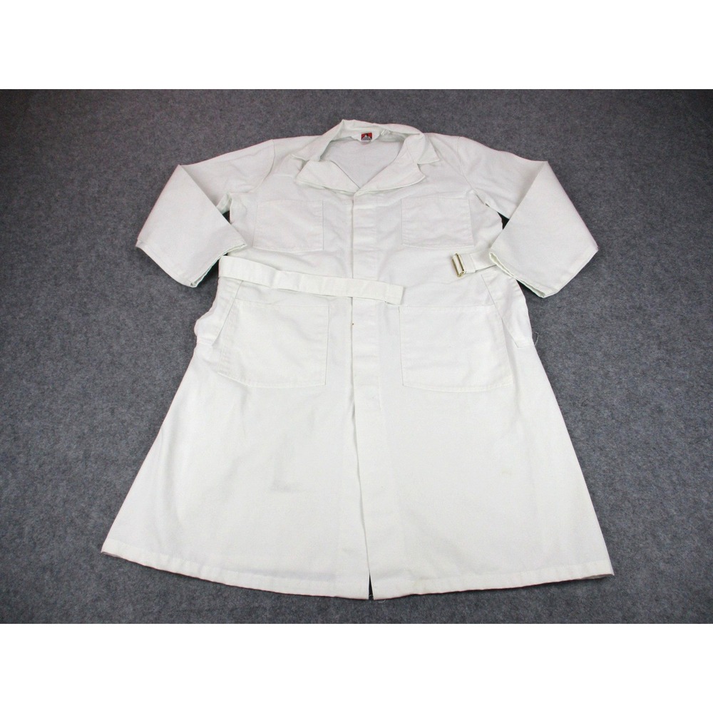 VINTAGE Ben Davis Shop Lab Coat Mens 42R White Canvas Work Wear Belted Twill USA